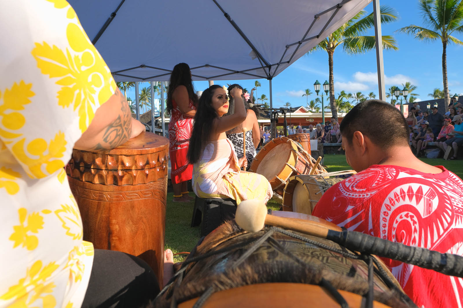 Community at Princeville Flea Market, Kauai Hawaii.