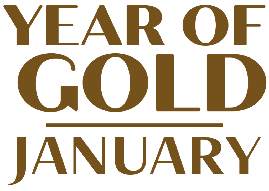 Year of Gold January mobile header with bold golden typography, perfect for January promotions and seasonal branding.